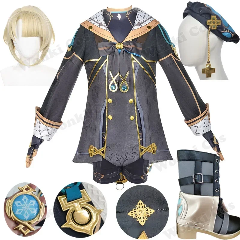 Freminet Cosplay Costume Wig Hair Full Set Outfits Game Fontaine Freminet Cosplay Shoes Boots Party Costumes