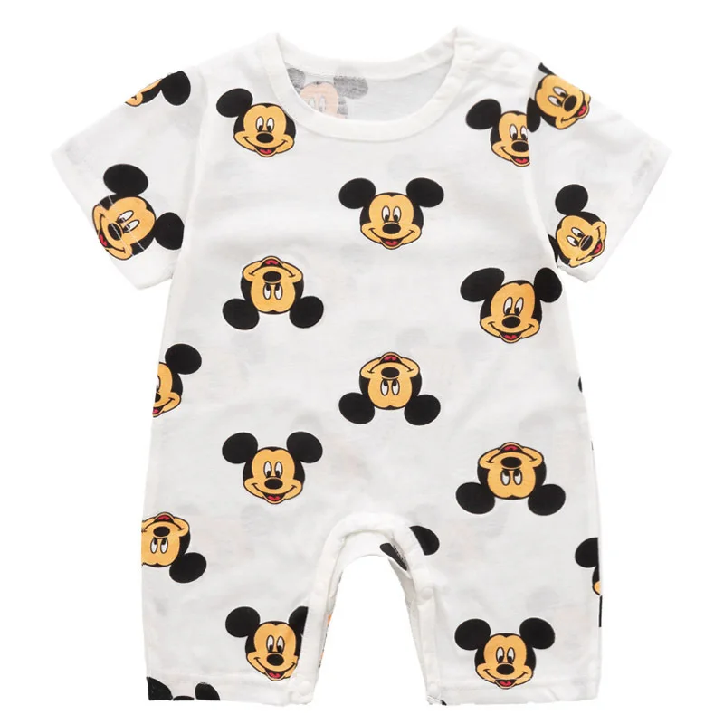 Full-print Mickey Baby Romper Summer Clothing 0-24month Newborn Bodysuits Short Sleeve Climbing Clothes Toddler Costume Disney