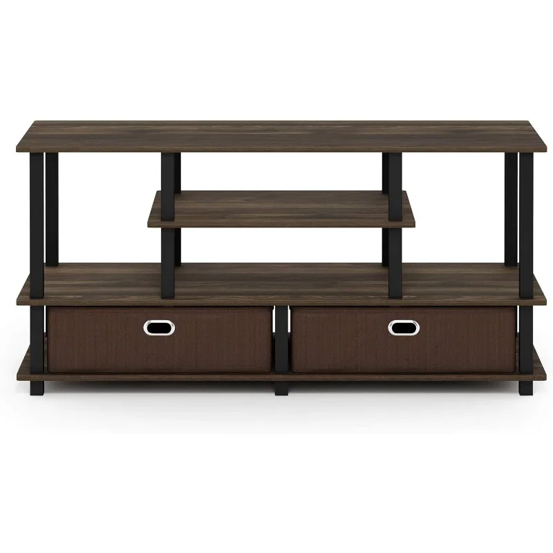 Furinno JAYA Large Stand for Up To 50-Inch TV, Columbia Walnut/Black/Dark Brown Tv Stand Living Room Furniture