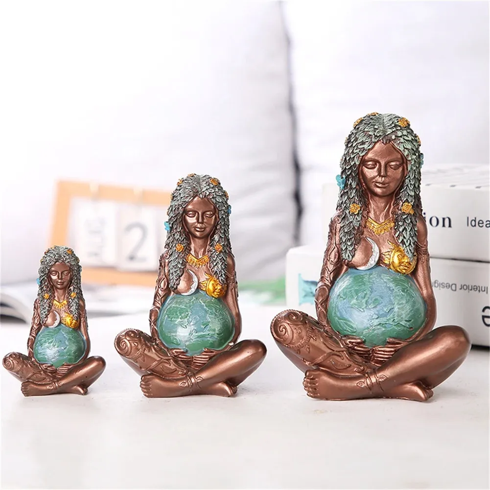 Gaia Goddess Statue Mother Earth Art Figurine, Earth Mother Goddess Resin Art Statue, Home Garden Decor for Earth Day Decoration