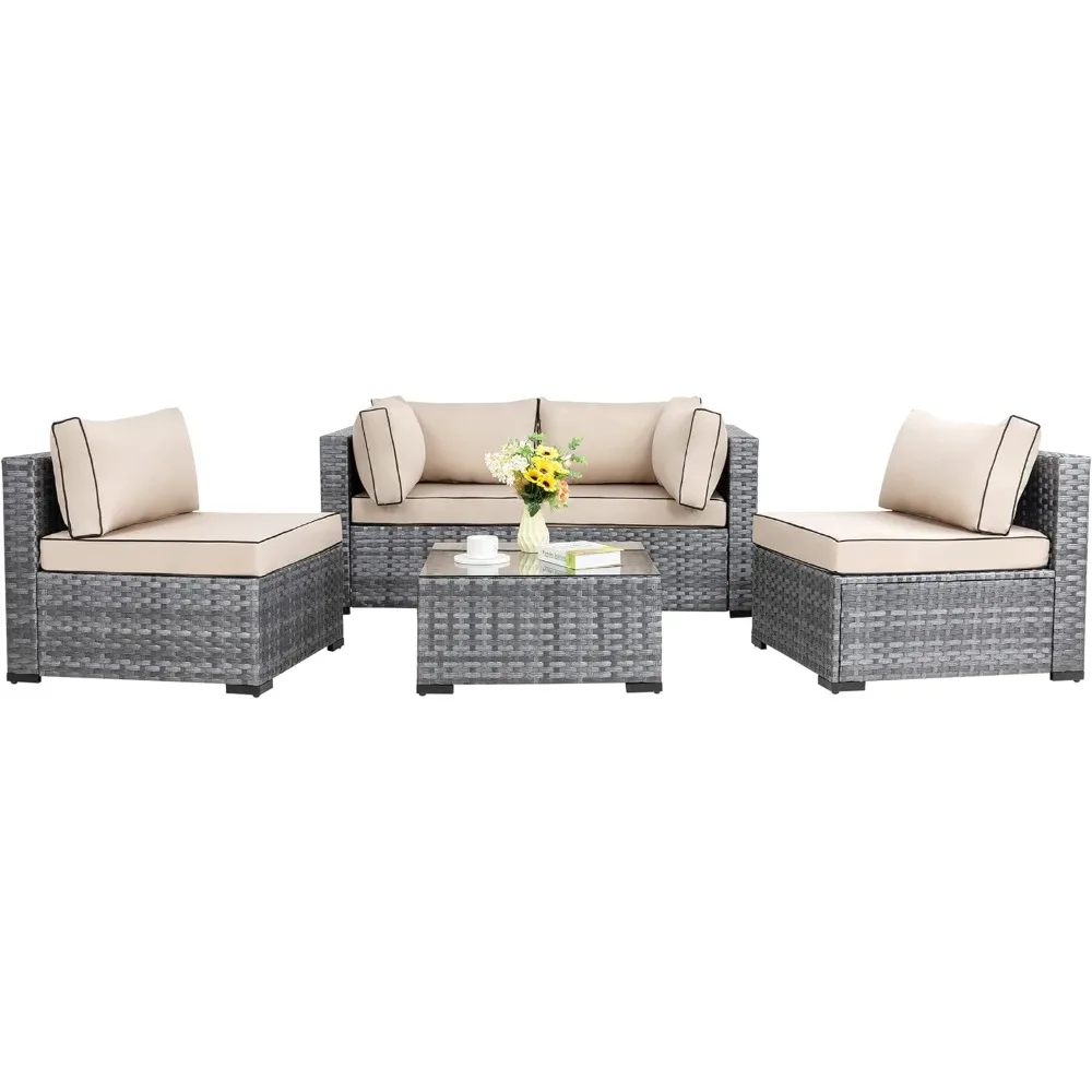 Garden Furniture Sets Backyard Poolside Patio Furniture Outdoor Set 5 Pieces Outdoor Patio Sectional Sofa Couch Free Shipping