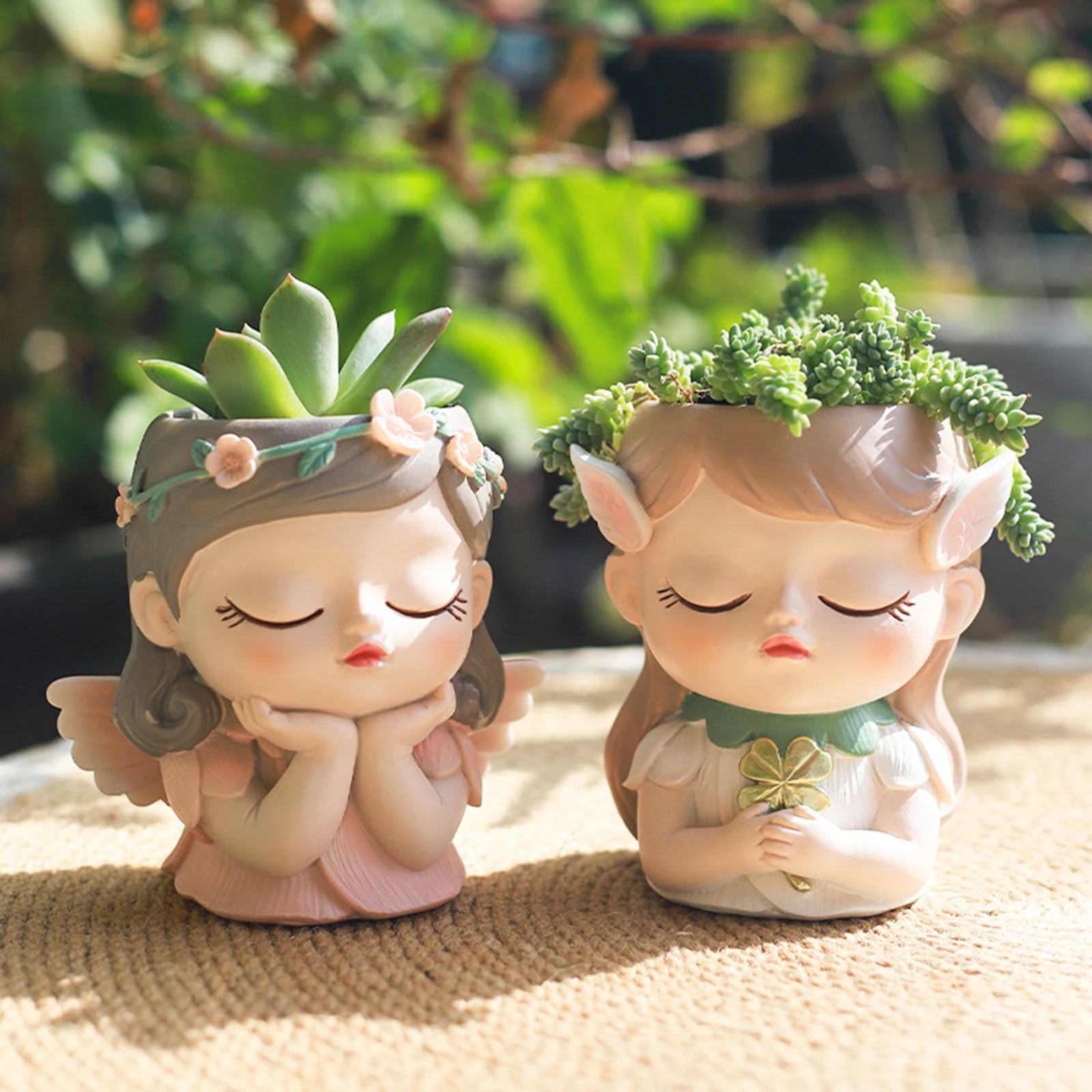 Girl Head Planter Cartoon Girl Statue Figurine Resin Creative Flowerpot for Living Room Indoor Outdoor Garden Tabletop Gifts