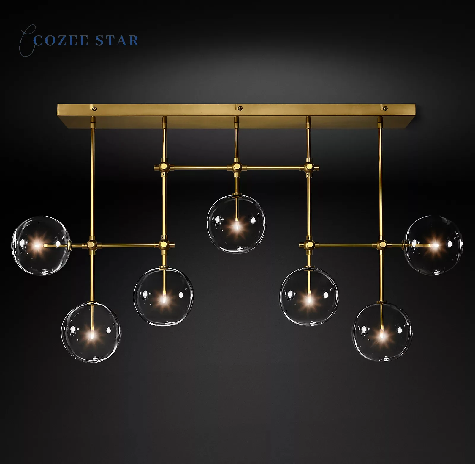 Glass Globe Linear Chandeliers Lighting Modern Brass Chrome Black Hanging Lamps for Ceiling Dining Room Living Room Lights