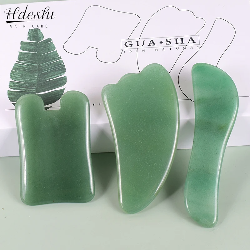 Green Aventurine Gouache Scraper Natural Jade Stone Guasha Set Neck Body Facial Massager Wrinkle Remover Beauty Tools Skin Care