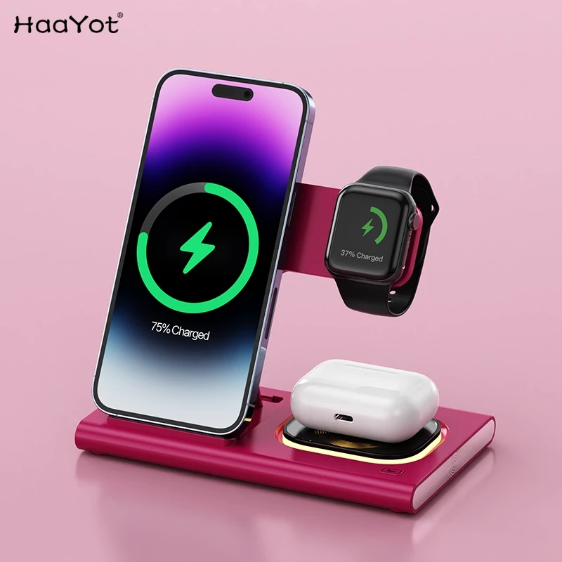 HAAYOT 3 in 1 Wireless Chargers For iPhone 15 14 13 12 Series Fast Charging Dock Station For Apple Watch 8/7/6 Airpods Samsung