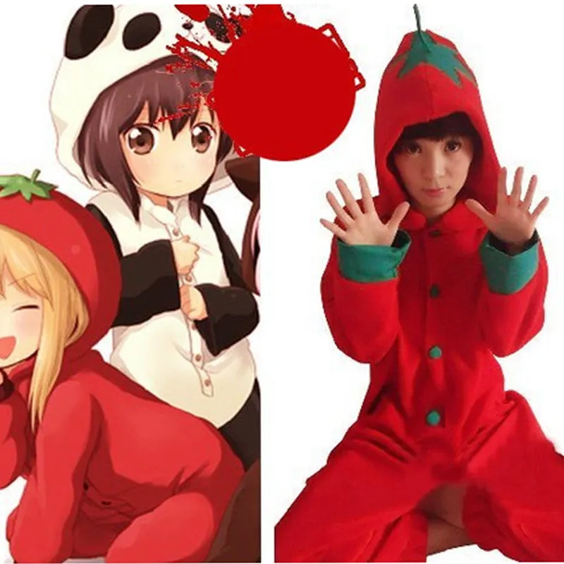 HKSNG Women Adult Winter Cartoon Red Tomato Pepper Kigurumi Footed Pyjamas Onesie Pajamas Cosplay Costume