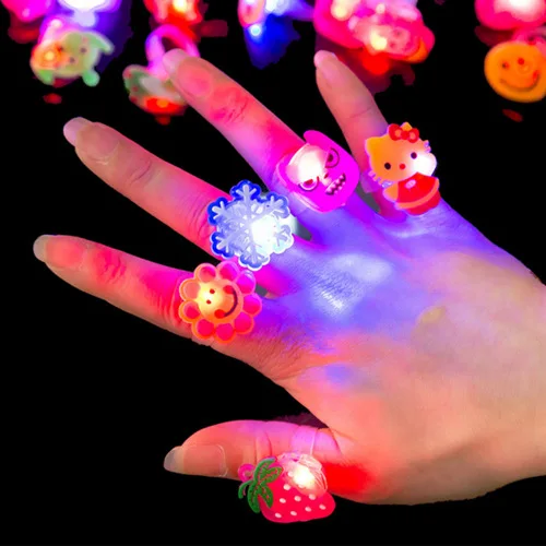 HOT SALE 10/5Pcs Cartoon LED Luminous Finger Rings Shine In The Dark Light Toys for kids Girl Birthday Party Favors Gifts