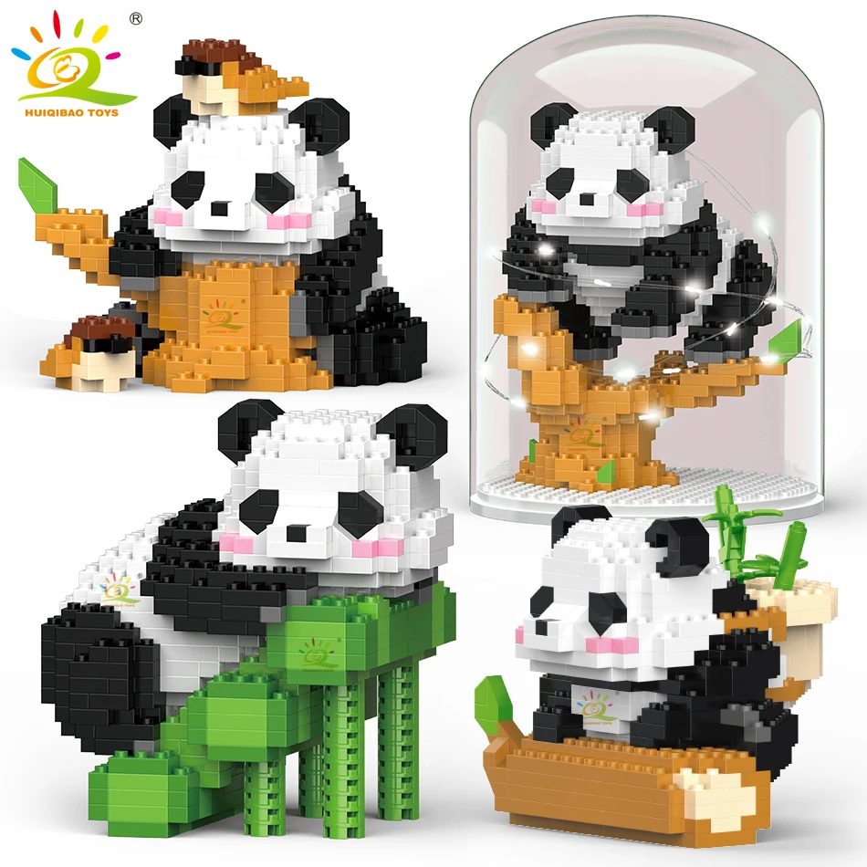 HUIQIBAO Mini Cute Panda Micro Building Blocks 3D Diamond Model Animals Bricks DIY City Construction Toys for Children Kids Gift