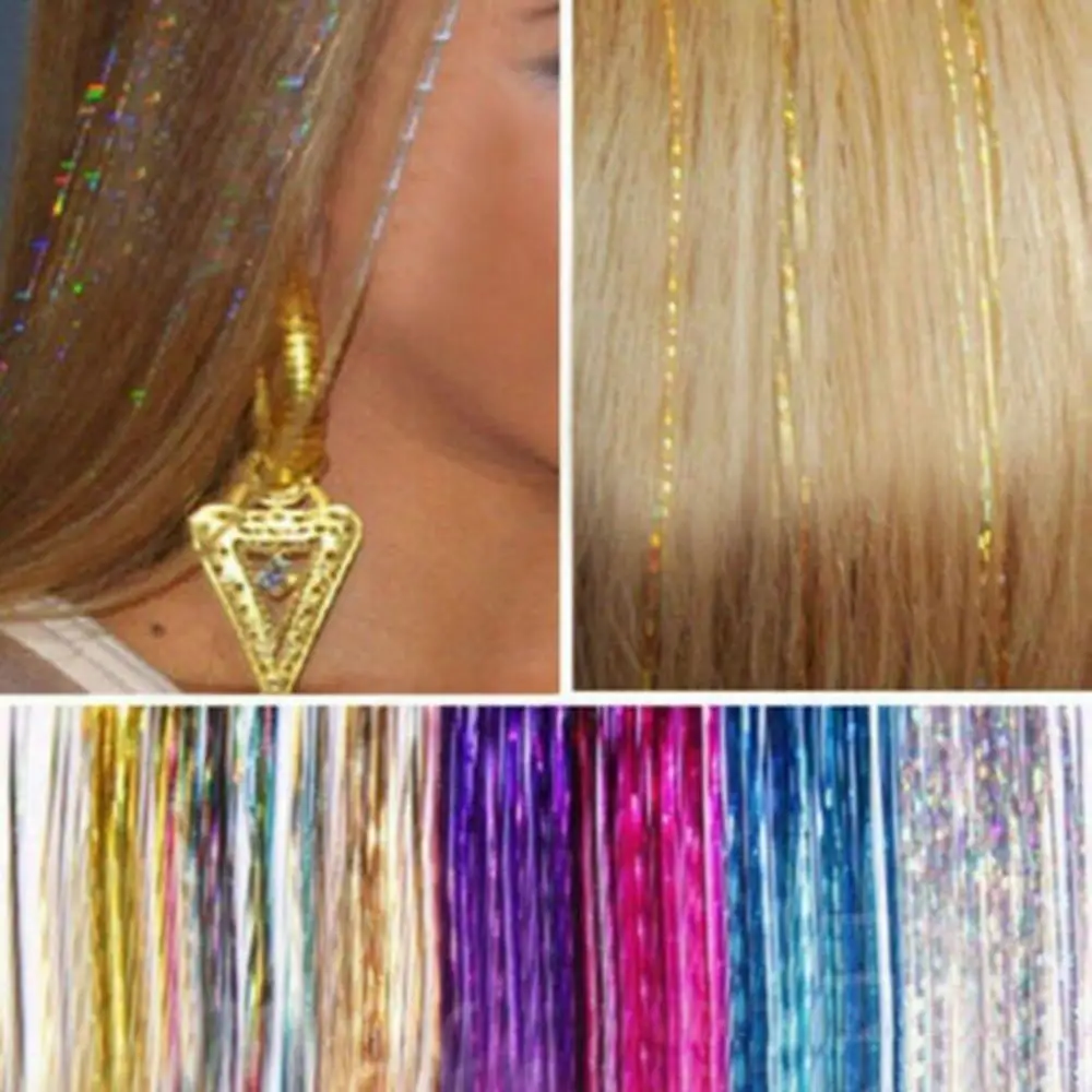 Heat Resistant Glitter Long Straight Wig Shiny Seamless Hair Extension Hairpiece