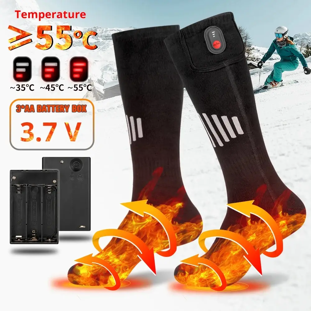 Heated Socks Winter Warm Snowmobile Skiing Heating Socks With Battery Case Outdoor Sport Thermal Heated Foot Warmer Ski Sports