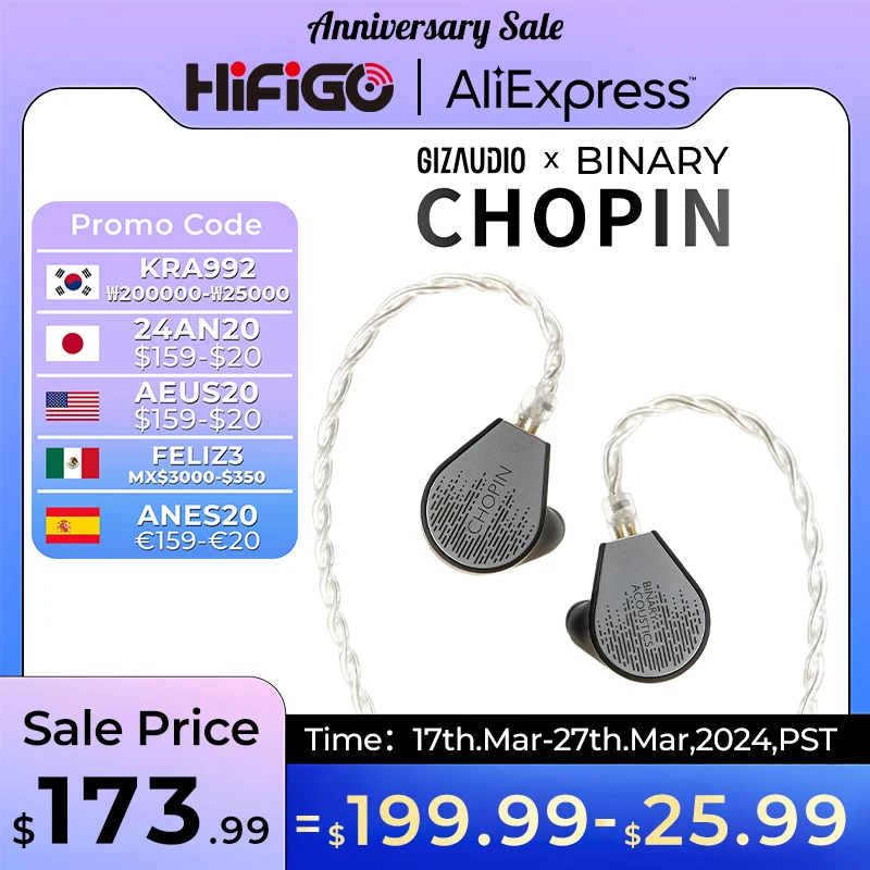 HiFiGo Binary × Gizaudio Chopin Earphone 1DD+3BA Hybrid in-Ear Monitors HiFi Audiophile Headphones Music Earbuds Hybrid IEMs