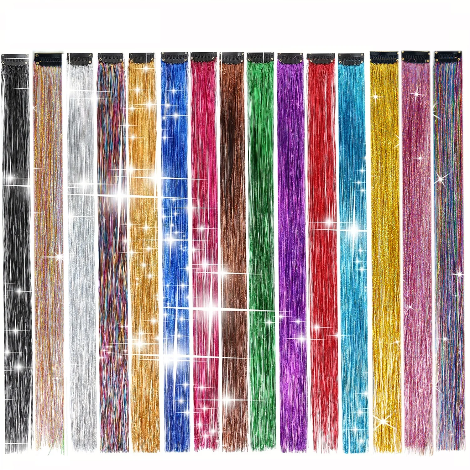 Highlight Glitter Tinsel Hair Extensions Clip In Sparkle Glitter Tinsel Hair Extension Heat Resistant Synthetic Hair Extensions