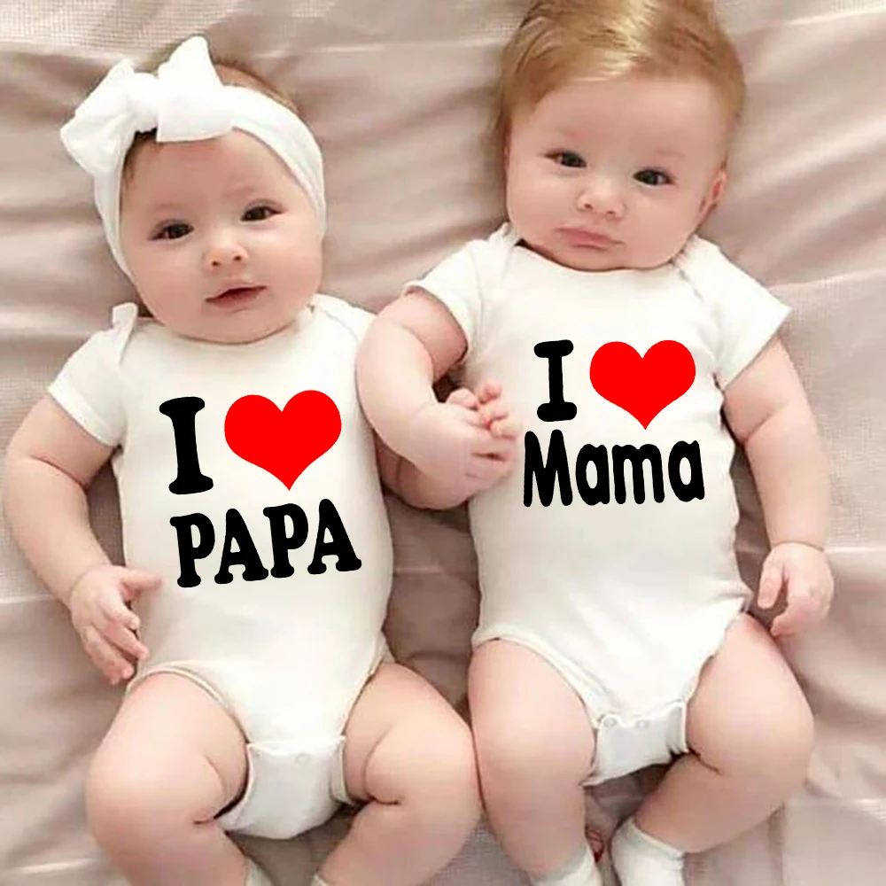 I Love Papa Mama Baby Boy Girl Romper Newborn Baby Bodysuit Fashion Casual Short Sleeve Clothes Ropa Outfit Holiday Twins Gifts