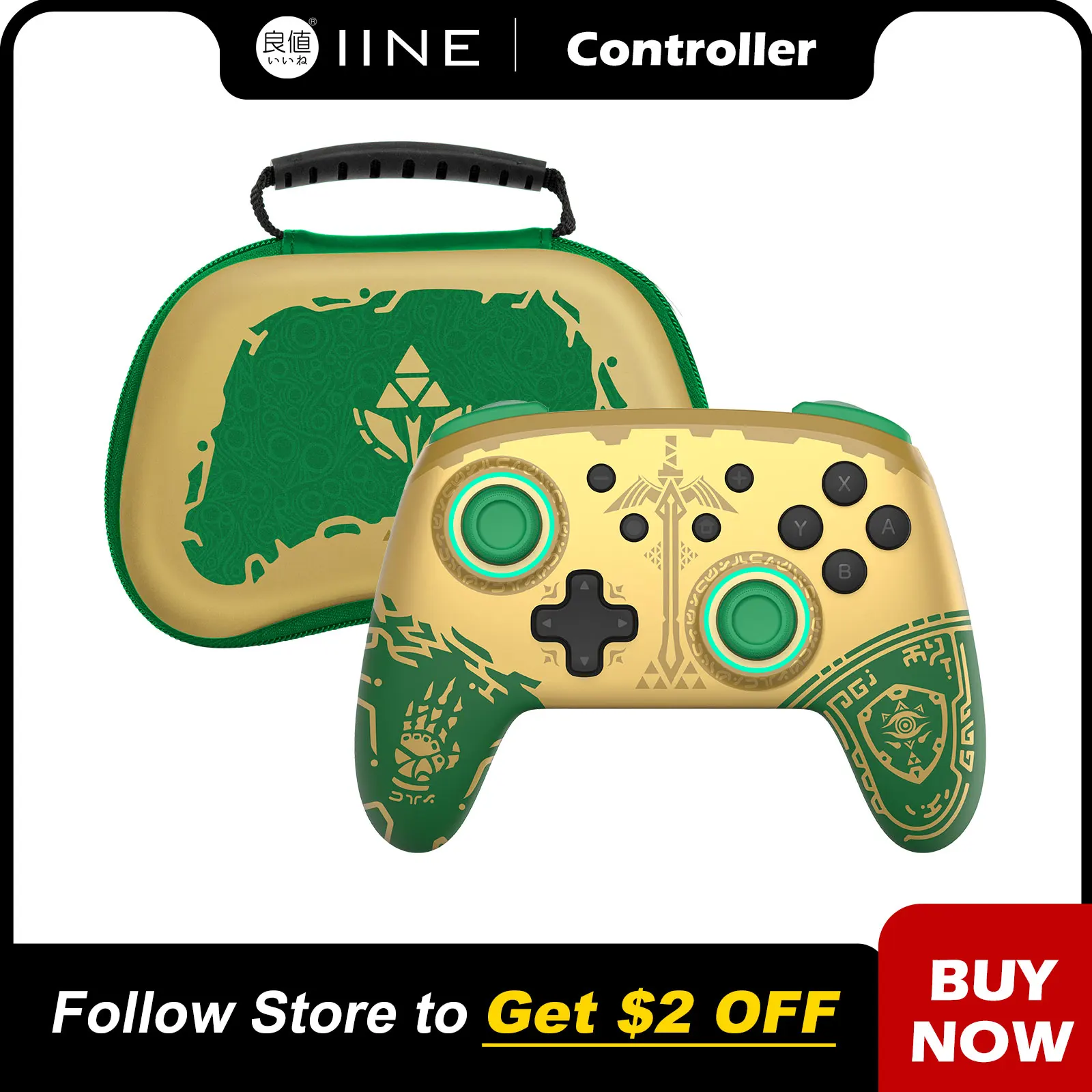 IINE Golden Joypad Wireless Controller Wake Up Auto Fire Function Compatible Nintendo Swtich/Lite/OLED