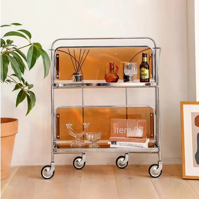 INS moving Glass Side table Modern transparent coffee table Folding trolley with wheels Corner Storage Shelf home furniture