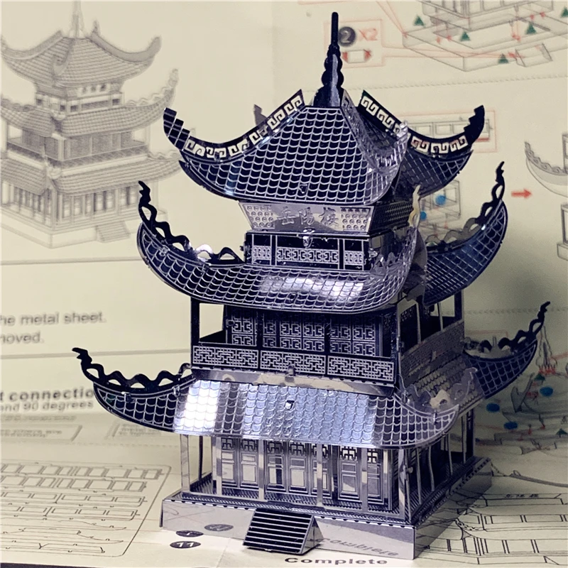 IRONSTAR 3D Metal Puzzle Yueyang Tower Chinese architecture DIY Assemble Model Kits Laser Cut Jigsaw Toy Gift