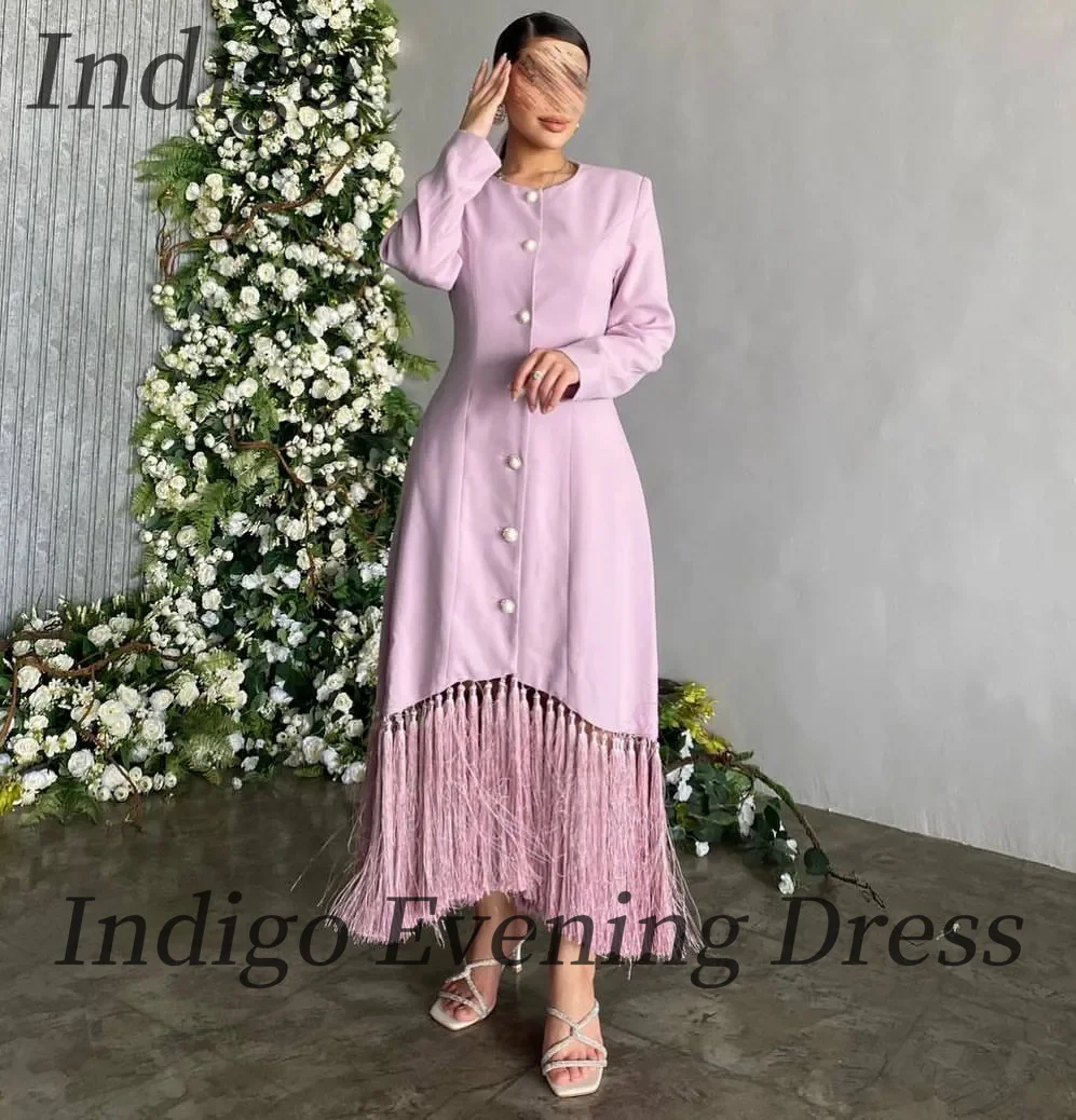 Indigo Light Purple Evening Dresses O Neck Ankle-Length Tassel Women Formal Occasion Dress 2024 vestidos de gala