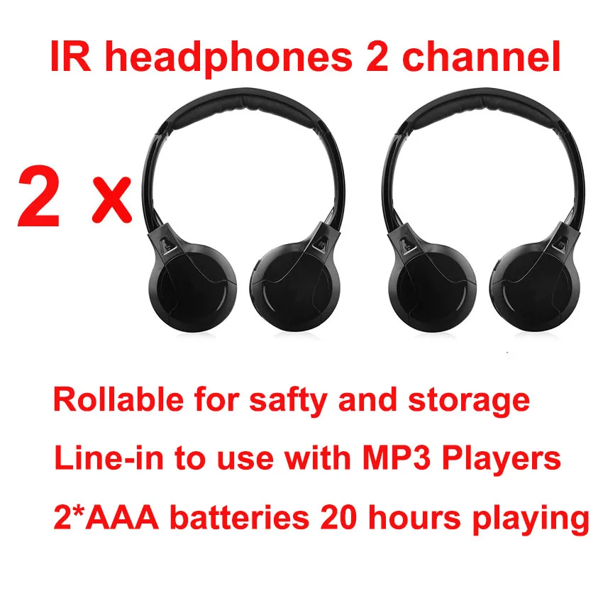 Infrared Stereo Headphones Earphones Wireless IR in Car roof dvd or headsets dvd Player two channels