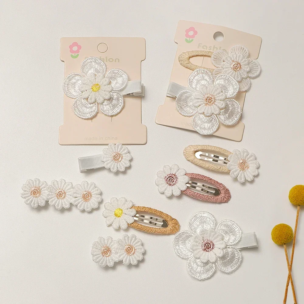 Ins Daisy Flower Hair Clips Baby Girl Hairpins Kids Lace White Barette Princess Infant Hair Accessories Wholesale Gift 2/1/Pcs