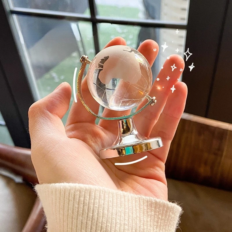 Ins Mini Crystal Globe Transparent Earth Globe Ball Glass Miniature Ornament Educational Toys Home Decor Gift Office Decoration