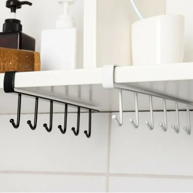 Iron Holder 6 Hooks，Metal Under Shelf，Mug Cup Cupboard Kitchen Organiser，Hanging Rack Bathroom Holder，residence Organization Storage