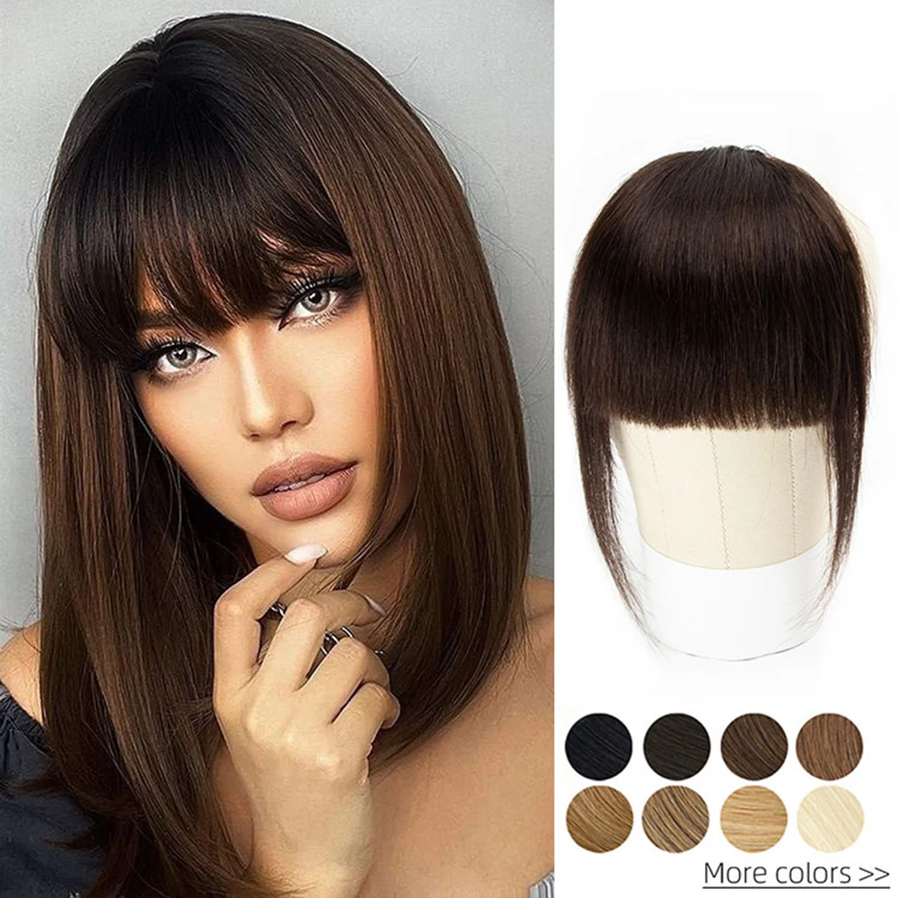 Isheeny Human Hair Bangs 3 Clips In Black Blunt Cut Fringe Hair Piece Natural Black Blonde Bang 8