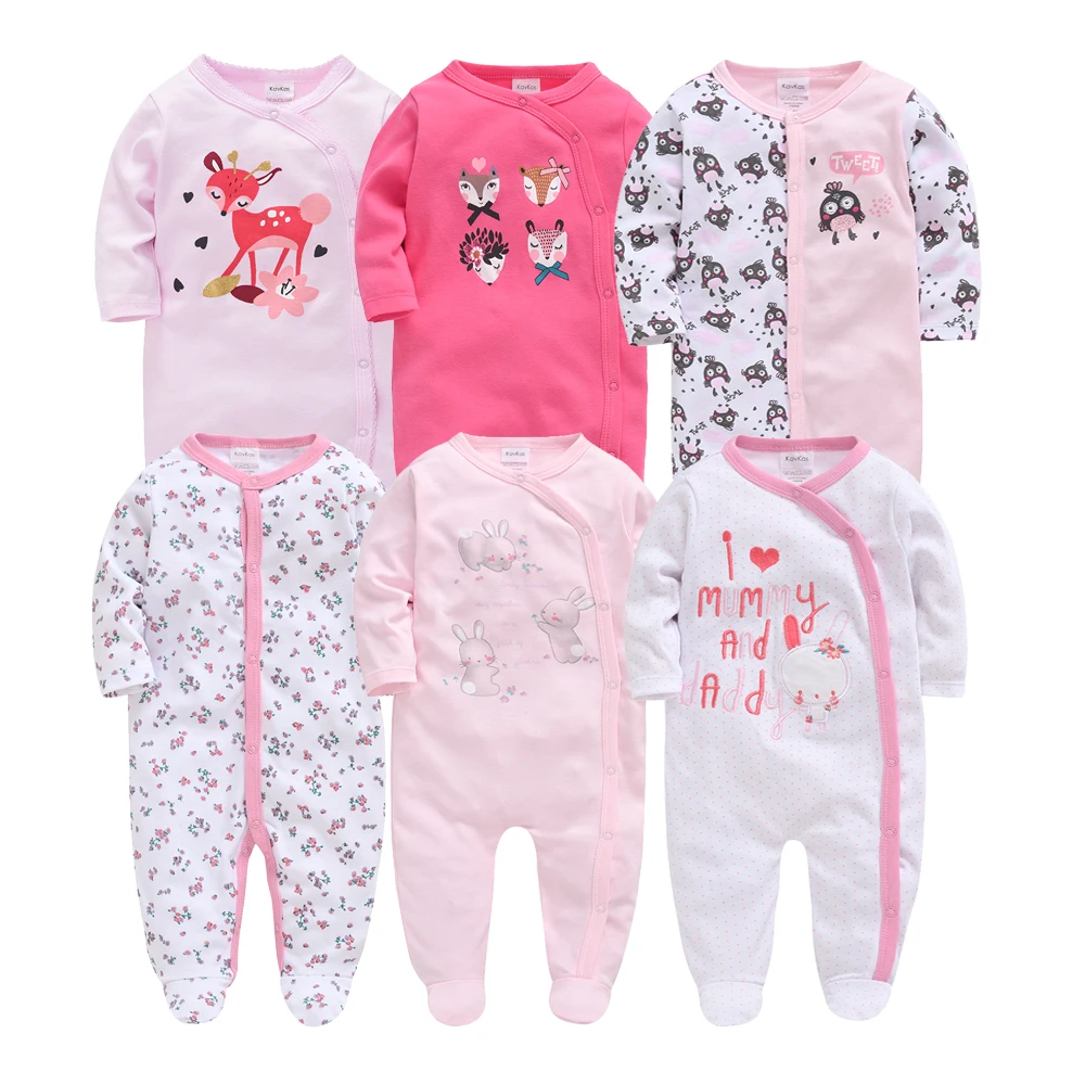 KAVKAS Baby Clothing Girls Pink Romper Cartoon Kids Pajamas Long Sleeve Jumpsuit Bebe Playsuit Girls Clothes  0`12 Monthes