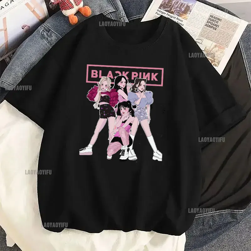 Kawaii Black Pink Men Women Cotton TShirt How You Like That Printed T-Shirt Kpop Hip-hop Vintage Y2k Concert Same Tshirt