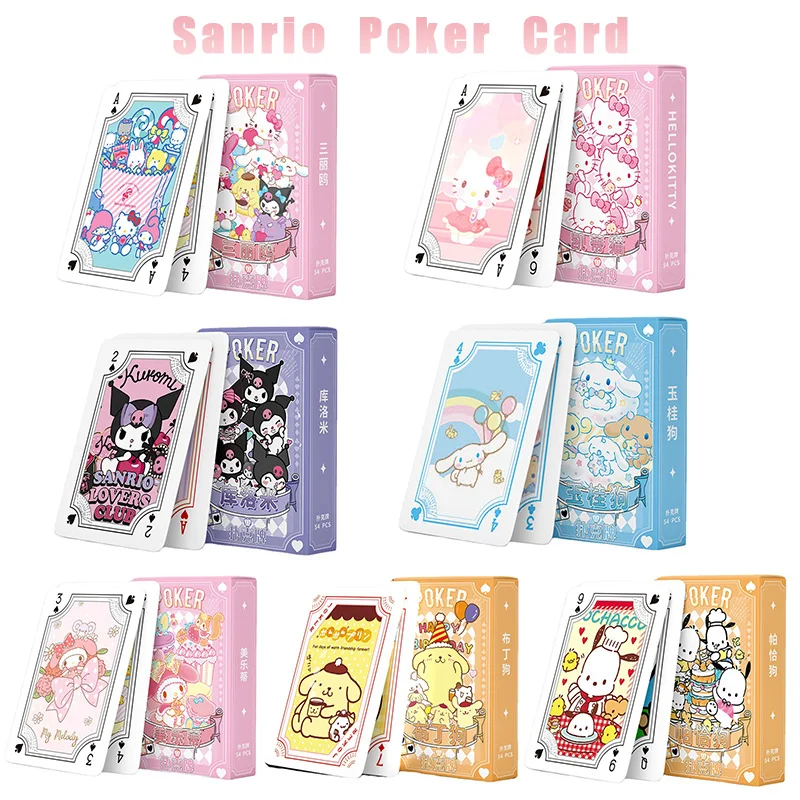 Kawaii Sanrio Poker Playing Cards Board Games Cartoon Hello Kitty Kuromi Cinnamoroll Melody Pompompurin Kids Toys Deck Card Gift