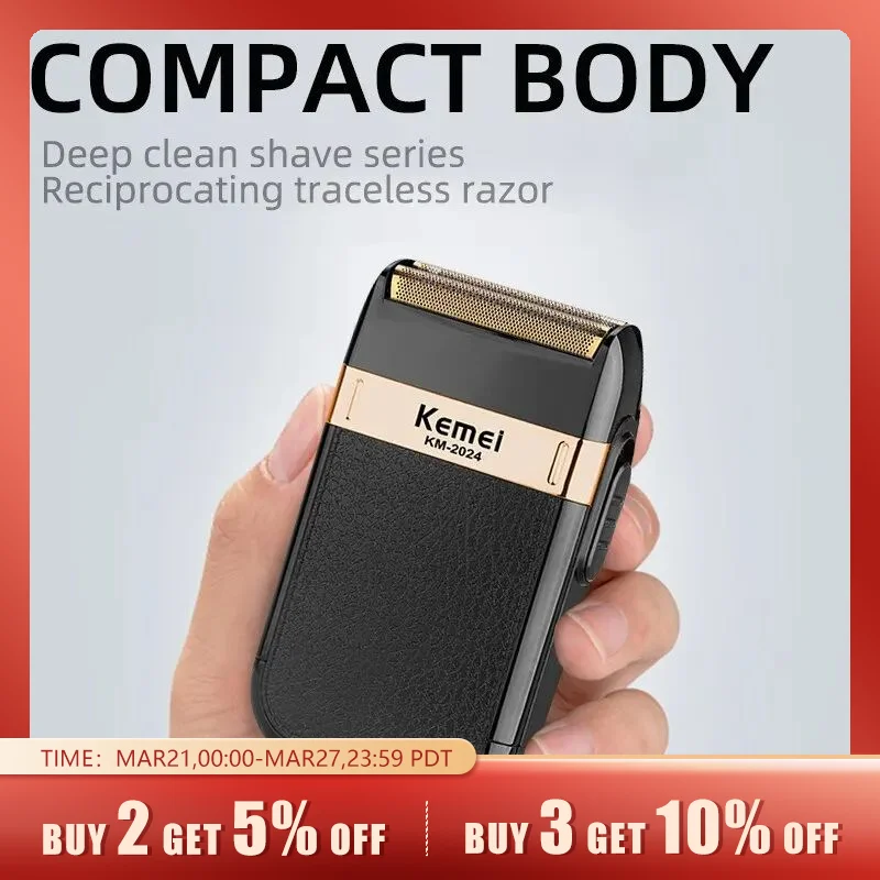 Kemei-2024 Electric Shaver for Men Twin Blade Waterproof Reciprocating Cordless Razor USB Rechargeable Shaving Barber Trimmer