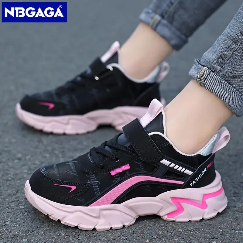 Kids Casual Pink Girls Leather Shoes Fashion For 7-15y Lightweight Running Young Student’s Children Sports Girl’s Shoe NBGAGA