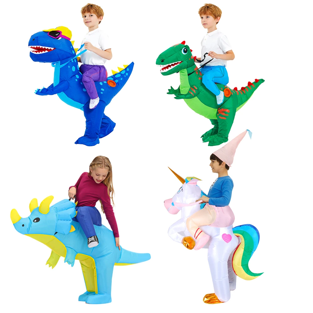 Kids Riding Dinosaur Rabbit Inflatable Costume for Boys Girls Unicorn Bunny Easter Halloween Cosplay Dress Carnival Costumes