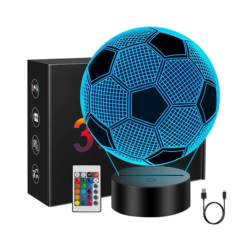 Kids Soccer Night Light  With Remote Control 7Colors Changing Football Birthday Xmas Valentine’s Day Gift Sport Fan Boys Girls