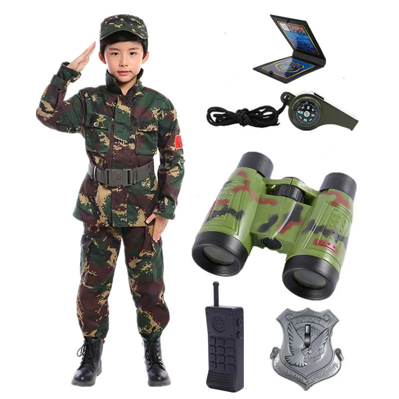 Kids Soldier Costume for Kids Party Army Costume Military Costumes for Boys Jungle Field Sniper Set with Pistol Compass Whistle