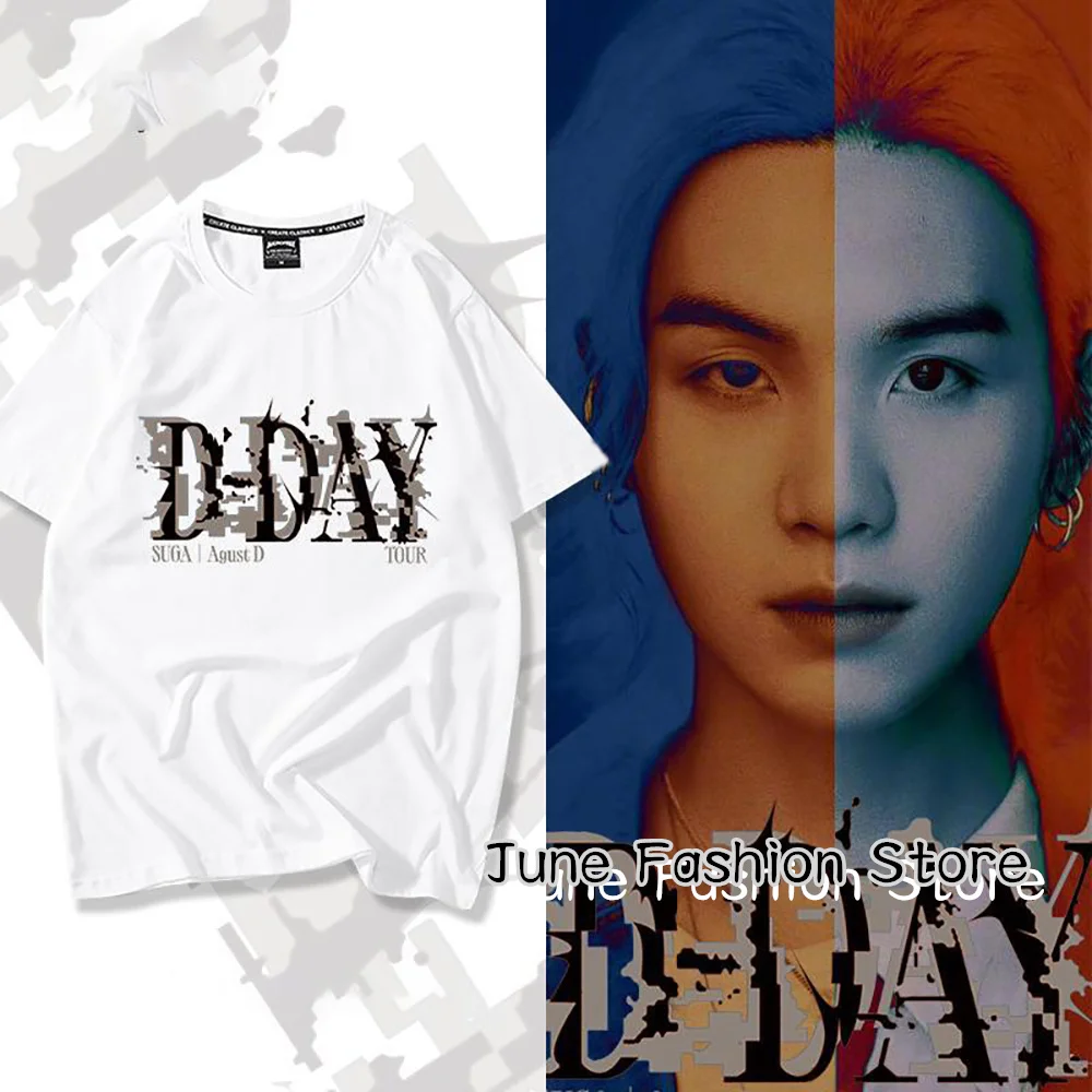 Kpop Suga Agust D D-DAY T-Shirt Summer Women Cotton Clothing Fashion Tops Tees Men Casual Solid Color korean Y2K Streetwear