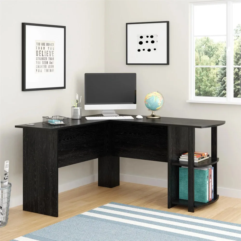 L Desk With Bookshelves Black Oak Computer Desks Office FurnitureCheckered