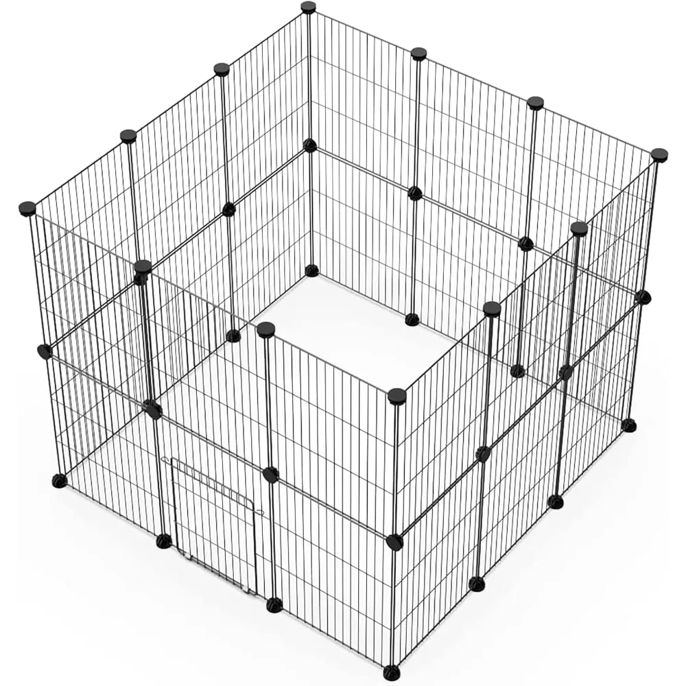 LANGXUN DIY Small Animal Pet Playpen with Door, Puppy Playpen, Rabbit, Guinea Pig Cages, Kitten Playpen | Indoo 24pcs Pet Panels