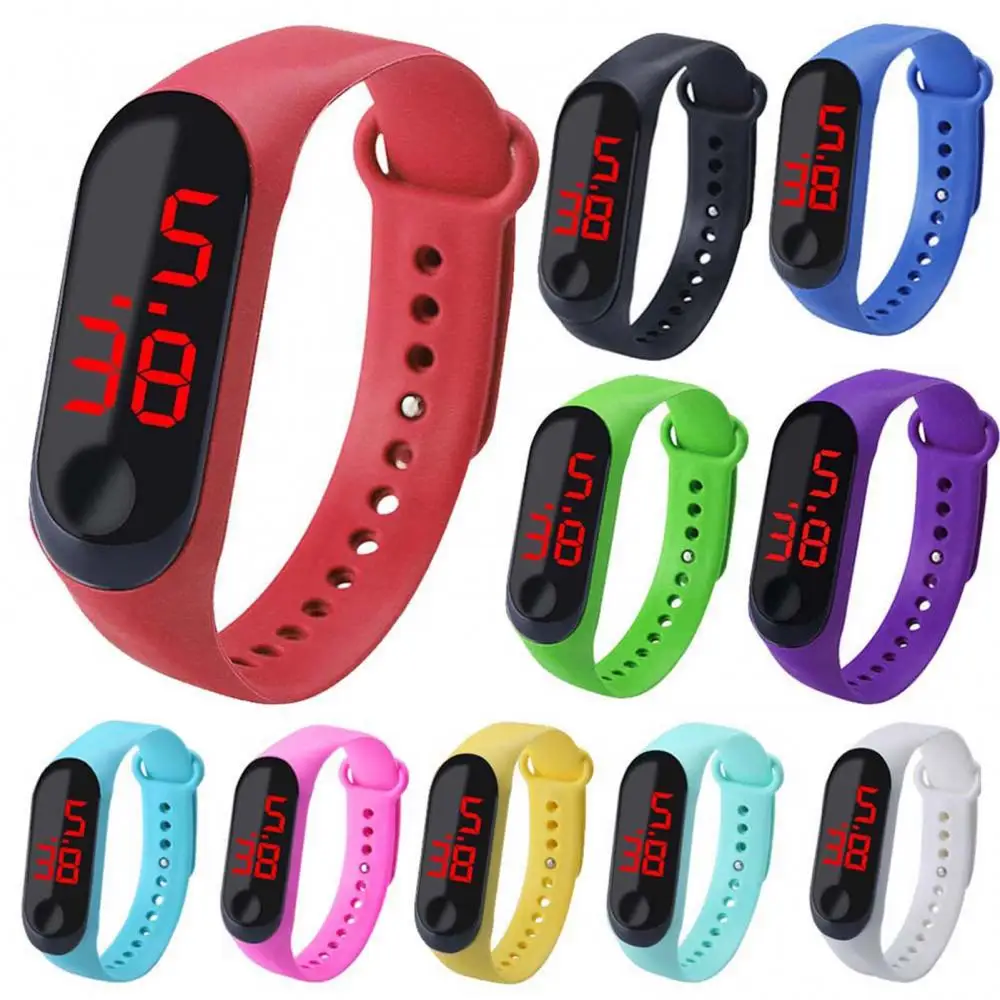 LED Screen Digital Watch Fitness Sports Electronic Digital Watch Bracelet  Single Button Control Wristwatches Women Men Watches