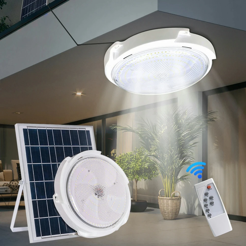 LED Solar Ceiling Light Outdoor Indoor Solar Lamp Dimmable Panel Lamp Home Decor Light Fixture For Corridor Garden Living Room