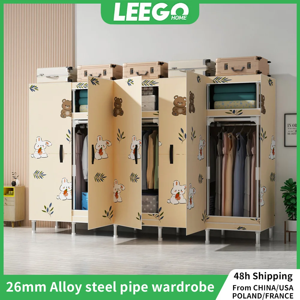 LEEGOHOME Wardrobes Closet Cloth Bedroom Furniture 85/125/166/207x45x170cm 26mm Steel Pipe Support Storage Household