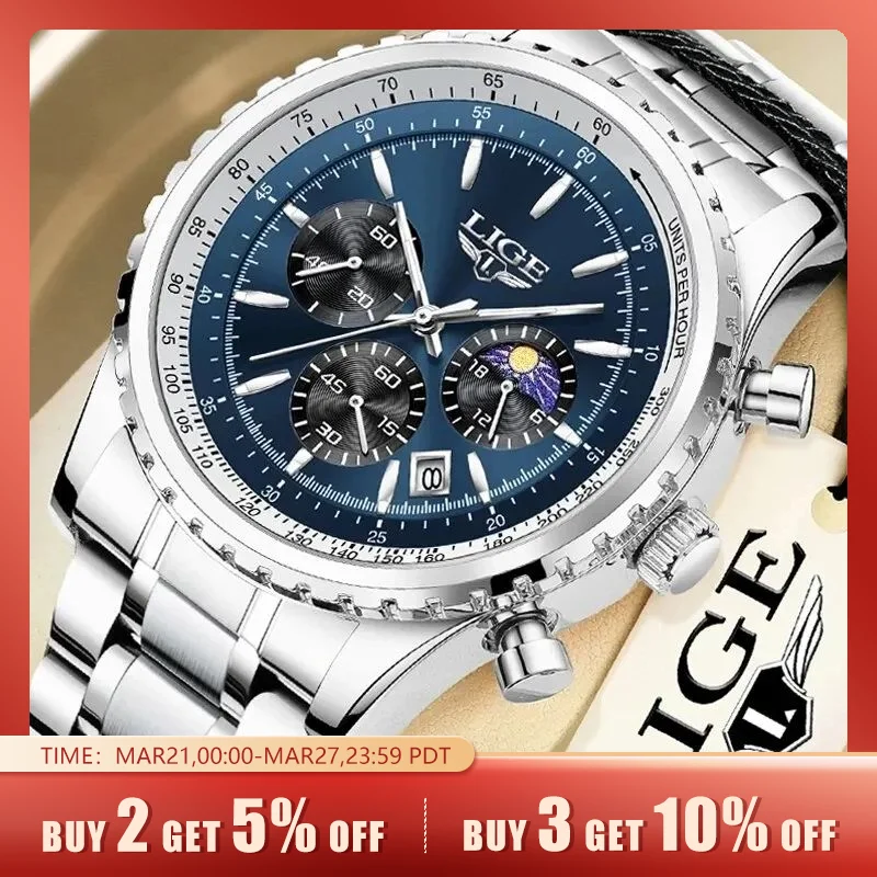 LIGE 2024 Top Brand Luxury New Men Watch Quartz Man Watches Waterproof Luminous Watch for Men Date Chronograph Sport Wristwatch