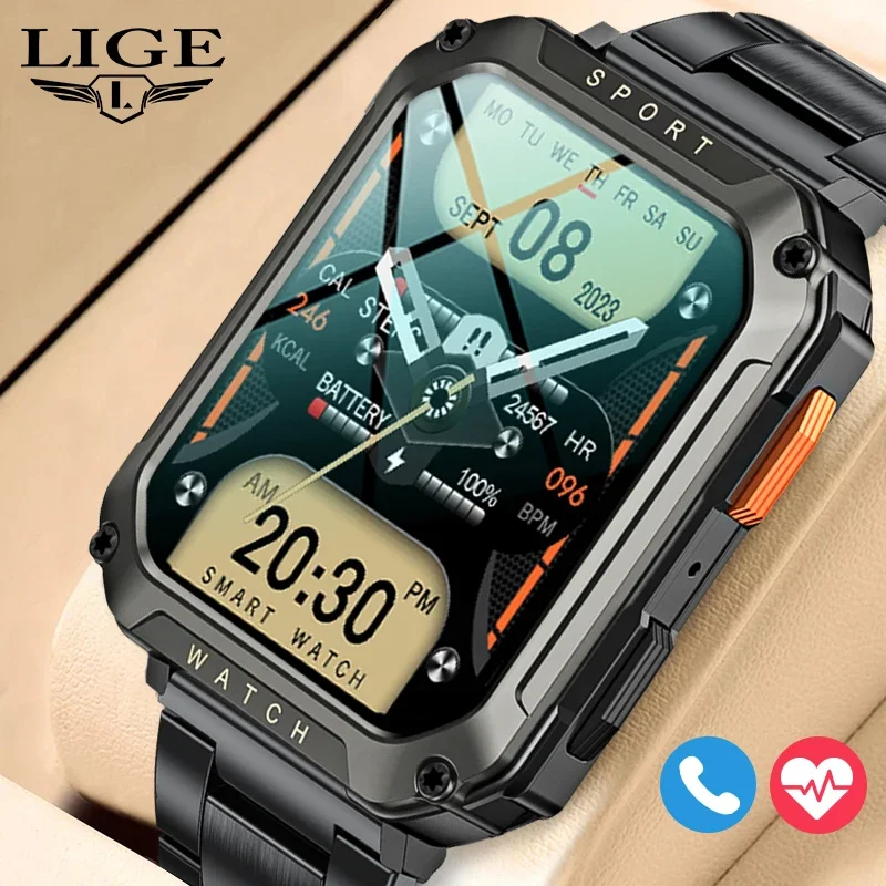 LIGE New Military Bluetooth Call Smart Watch Men 2.01