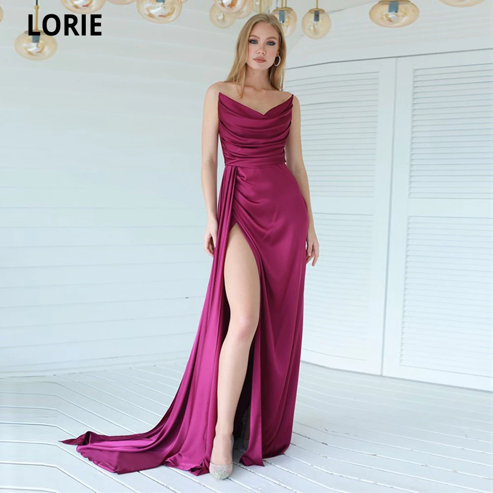 LORIE Sexy High Side Split Evening Dress 2021 Off Shoulder Sleeveless Evening Party Gowns Arabic Dubai Special Occasion Dresses