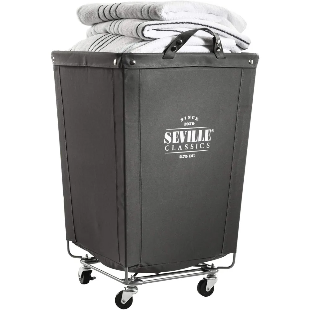 Large Commercial Heavy Duty Rolling Steel Frame Laundry Hamper Canvas Cart Bin w/Wheels for Hotel, Home, Closet, Bedroom