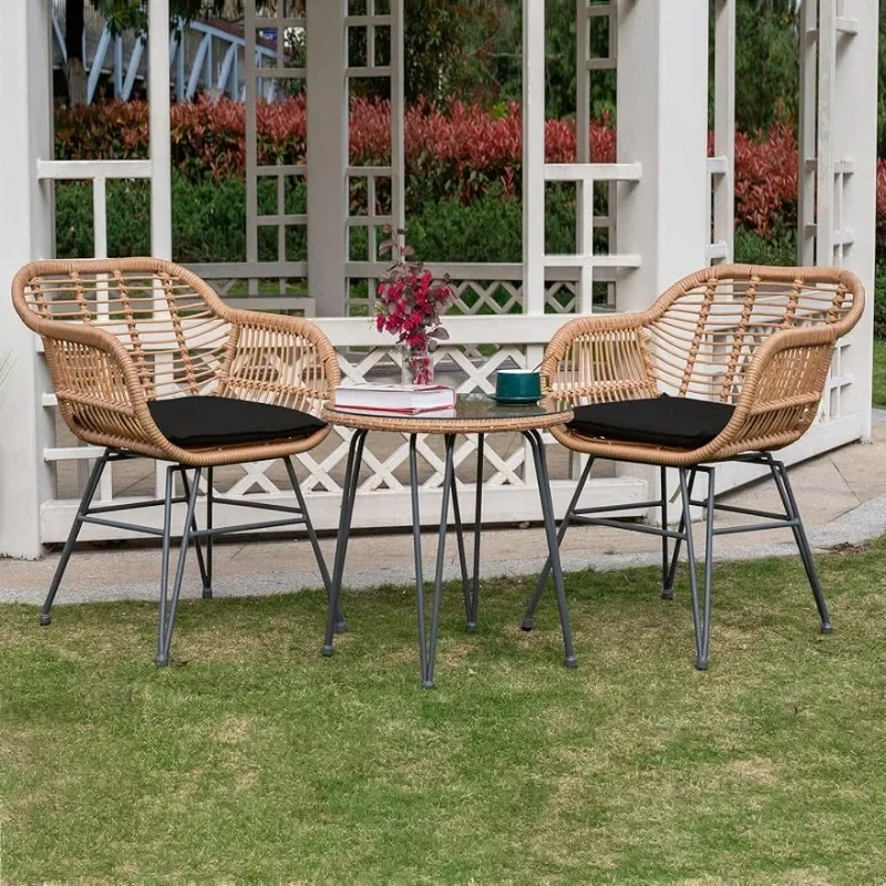 Leasbar 3 Piece Wicker Patio Furniture Set Porch Furniture, Outdoor Bistro Set Patio Chairs with Table & Cushions