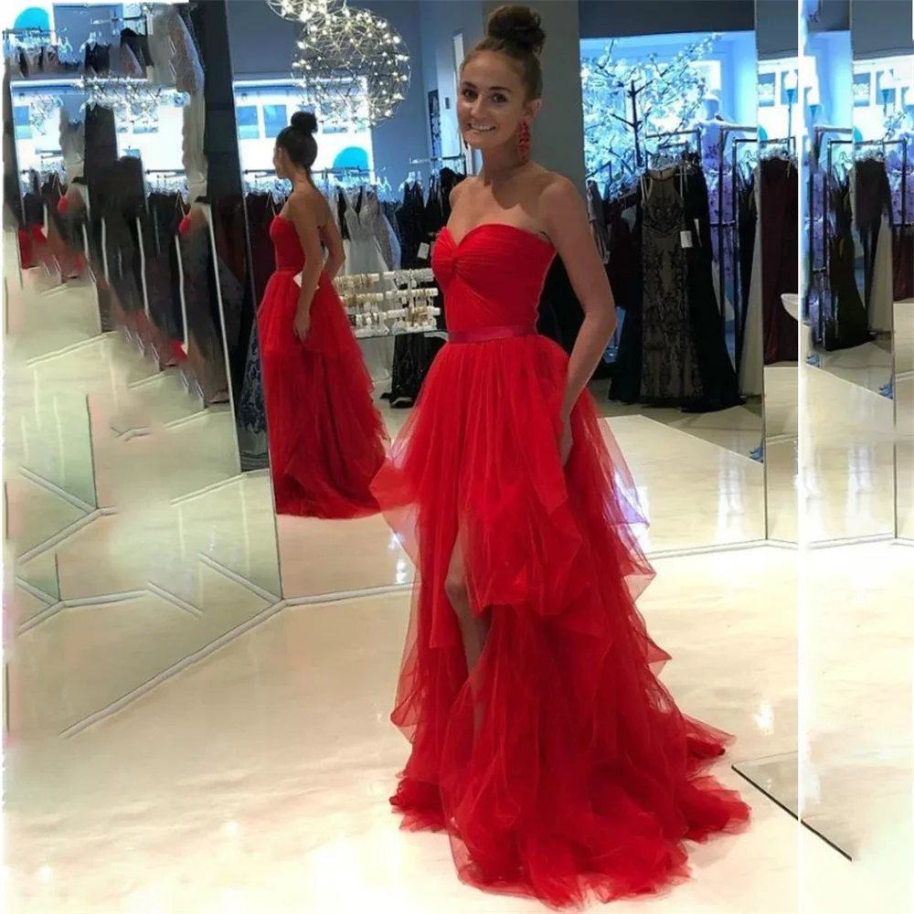 Lily Beach Red Elegant Sexy Wedding Party Dress Chiffion Tiered Celebrity Dress With Split Special Occasion Dress robes du soir