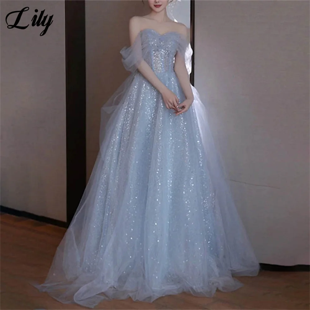 Lily  Dusty Blue Elegant Sexy Wedding Party Dress Sequined Net Celebrity Dress Sweetheart Special Occasion Dresses robes du soir