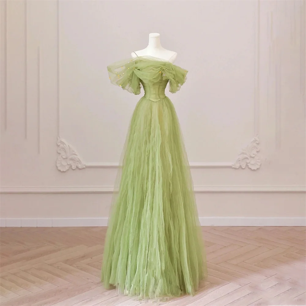 Lily Green Beach Formal Dresses Sequined Pleat Party Dresses For Wedding Off the Shoulder Special Occasion Dresses robes soirée