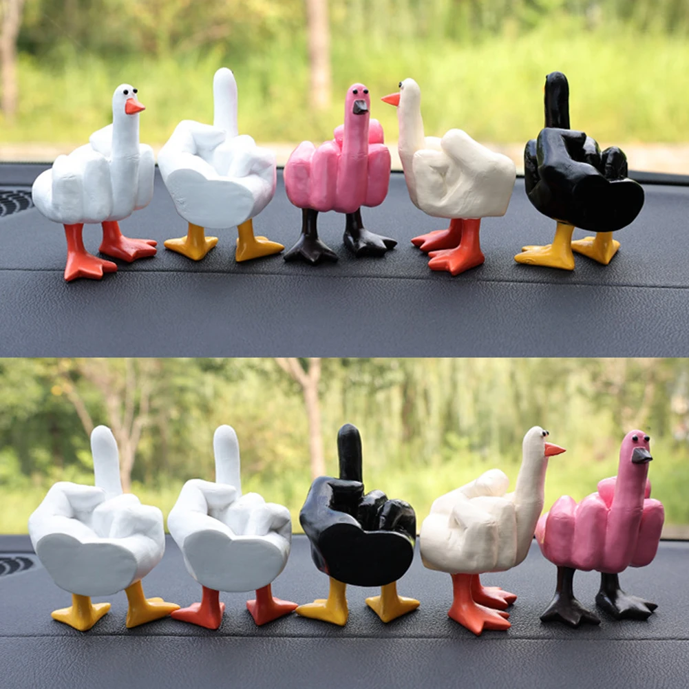 Little Duck Decor Funny Small Duck Figurine Ornament Decor Sculpture Resin Craft Middle Finger Desktop Ornament For Home Decor