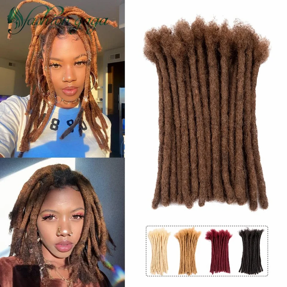 Loc Extension 0.6 cm 30 Strands Human Hair Dreadlock Extensions Handmade Permanent Brown Afro Kinky Full Head Locs Extensions